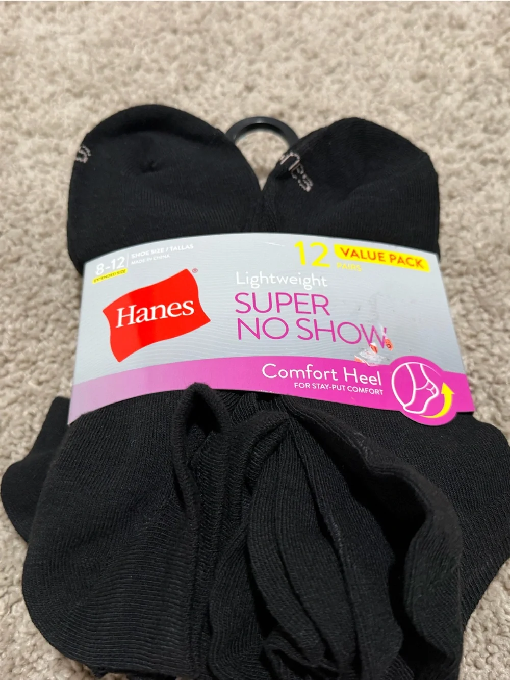 Hanes Men's Super No Show Socks - Black (12 Pack)
